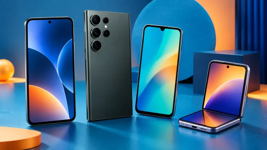 Four modern smartphones representing iPhone, Samsung, Motorola, and LG choices